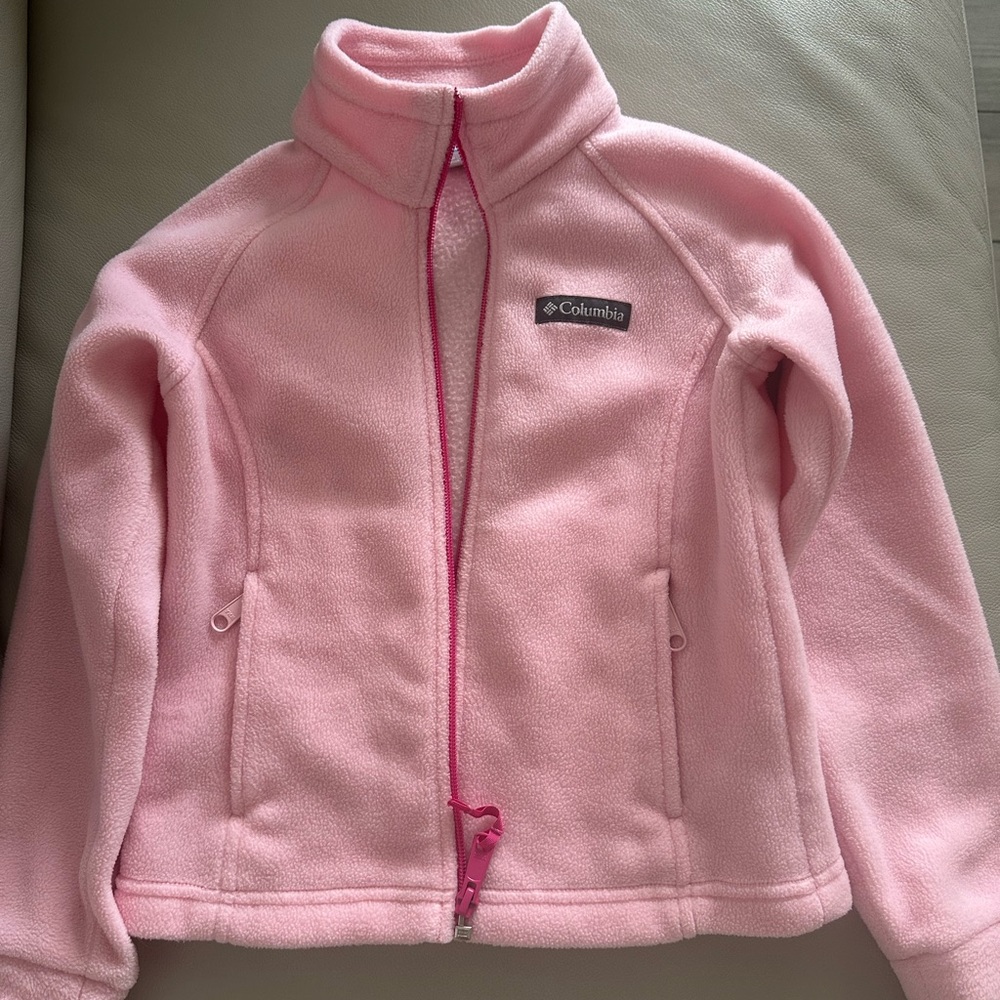 Columbia Light Pink Fleece Zip Jacket with Magenta Trim